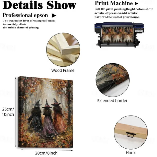 Vintage Witch Forest Painting Poster Halloween Wall Decoration Print Witch Canvas Print Halloween Wall Art Aesthetic