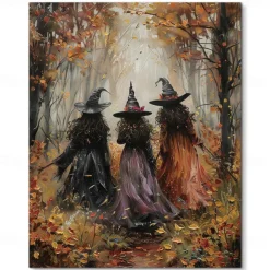 Vintage Witch Forest Painting Poster Halloween Wall Decoration Print Witch Canvas Print Halloween Wall Art Aesthetic