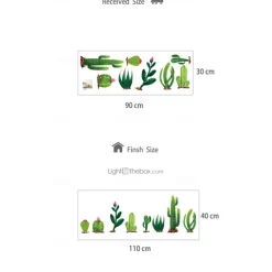 Vinyl DIY Cactus Wall Stickers Removable Waterproof Wallpaper Decals Art Easy Peel & Stick for Kids Room Living Room Bedroom 30X90CM