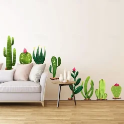 Vinyl DIY Cactus Wall Stickers Removable Waterproof Wallpaper Decals Art Easy Peel & Stick for Kids Room Living Room Bedroom 30X90CM