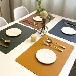 Vinyl Placemat Waterproof Pu Leather Heat Resistant Dining Table Place Table Plate Mat Xmas Decor Fall Kitchen Table Mats Indoor Outdoor