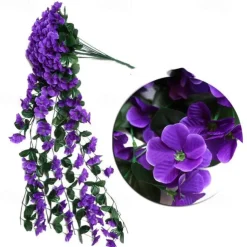 Vivid Artificial Hanging Orchid Bunch Simulation Flower Vine Violet Hanging Flower Vine Wall Hanging Orchid Hanging Basket Flower Balcony Home Decoration Flower Wall For Wedding Garden Decoration