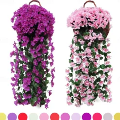 Vivid Artificial Hanging Orchid Bunch Simulation Flower Vine Violet Hanging Flower Vine Wall Hanging Orchid Hanging Basket Flower Balcony Home Decoration Flower Wall For Wedding Garden Decoration