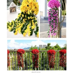 Vivid Artificial Hanging Orchid Bunch Simulation Flower Vine Violet Hanging Flower Vine Wall Hanging Orchid Hanging Basket Flower Balcony Home Decoration Flower Wall For Wedding Garden Decoration