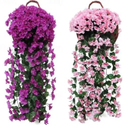 Vivid Artificial Hanging Orchid Bunch Simulation Flower Vine Violet Hanging Flower Vine Wall Hanging Orchid Hanging Basket Flower Balcony Home Decoration Flower Wall For Wedding Garden Decoration