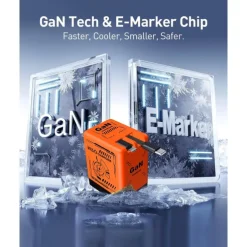 45W GaN Charger Fast Charging,Retractable Phone Charger Wall Plug with Lightening and Type-C Cables, for Phone, Android and More