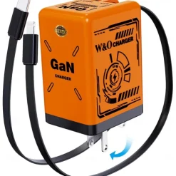 45W GaN Charger Fast Charging,Retractable Phone Charger Wall Plug with Lightening and Type-C Cables, for Phone, Android and More