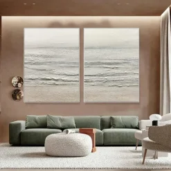 Wabi sabi art hand painted White Sea Waves Decor Oil Painting Large Wall Hand Painted Texture Sea Landscape Painting Fashion Wall Art wave oil painting White Beach canvas Oil Painting christmas gift