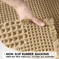 Waffle Bathroom Rugs, Boho Bath Rugs Non Slip Washable, Super Absorbent Bath Mats, Ultra Soft Rubber Backed Shower Mats for Bathroom Floor, Tub and Shower, Brown