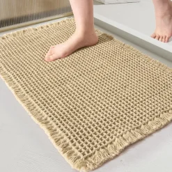 Waffle Bathroom Rugs, Boho Bath Rugs Non Slip Washable, Super Absorbent Bath Mats, Ultra Soft Rubber Backed Shower Mats for Bathroom Floor, Tub and Shower, Brown