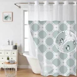 Waffle-Weave Textured Shower Curtain Set with Snap-in Liner and Sheer Window Water-Repellent Polyester Blend Fabric, Grommet Top, 120GSM Hotel Quality Spa Style Bathroom Partition No Hooks Required