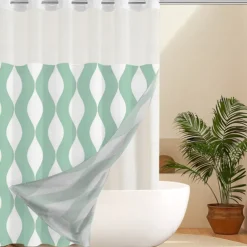 Waffle-Weave Textured Shower Curtain Set with Snap-in Liner and Sheer Window Water-Repellent Polyester Blend Fabric, Grommet Top, 120GSM Hotel Quality Spa Style Bathroom Partition No Hooks Required