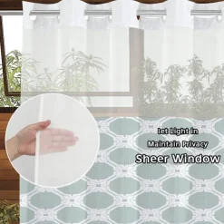 Waffle-Weave Textured Shower Curtain Set with Snap-in Liner and Sheer Window Water-Repellent Polyester Blend Fabric, Grommet Top, 120GSM Hotel Quality Spa Style Bathroom Partition No Hooks Required