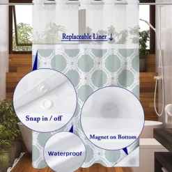 Waffle-Weave Textured Shower Curtain Set with Snap-in Liner and Sheer Window Water-Repellent Polyester Blend Fabric, Grommet Top, 120GSM Hotel Quality Spa Style Bathroom Partition No Hooks Required