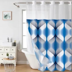 Waffle-Weave Textured Shower Curtain Set with Snap-in Liner and Sheer Window Water-Repellent Polyester Blend Fabric, Grommet Top, 120GSM Hotel Quality Spa Style Bathroom Partition No Hooks Required