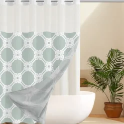 Waffle-Weave Textured Shower Curtain Set with Snap-in Liner and Sheer Window Water-Repellent Polyester Blend Fabric, Grommet Top, 120GSM Hotel Quality Spa Style Bathroom Partition No Hooks Required