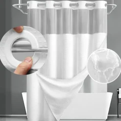 Waffle-Weave Textured Shower Curtain Set with Snap-in Liner and Sheer Window Water-Repellent Polyester Blend Fabric,Grommet Top,120GSM Hotel Quality Spa Style Bathroom Partition No Hooks Required