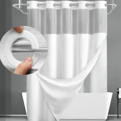 Waffle-Weave Textured Shower Curtain Set with Snap-in Liner and Sheer Window Water-Repellent Polyester Blend Fabric,Grommet Top,120GSM Hotel Quality Spa Style Bathroom Partition No Hooks Required