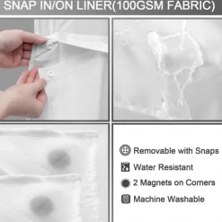 Waffle-Weave Textured Shower Curtain Set with Snap-in Liner and Sheer Window Water-Repellent Polyester Blend Fabric,Grommet Top,120GSM Hotel Quality Spa Style Bathroom Partition No Hooks Required