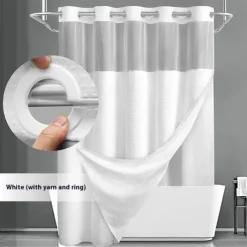 Waffle-Weave Textured Shower Curtain Set with Snap-in Liner and Sheer Window Water-Repellent Polyester Blend Fabric,Grommet Top,120GSM Hotel Quality Spa Style Bathroom Partition No Hooks Required