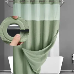 Waffle-Weave Textured Shower Curtain Set with Snap-in Liner and Sheer Window Water-Repellent Polyester Blend Fabric,Grommet Top,120GSM Hotel Quality Spa Style Bathroom Partition No Hooks Required