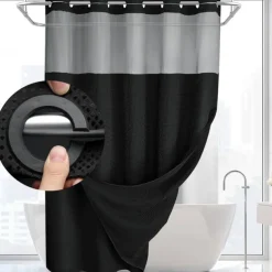 Waffle-Weave Textured Shower Curtain Set with Snap-in Liner and Sheer Window Water-Repellent Polyester Blend Fabric,Grommet Top,120GSM Hotel Quality Spa Style Bathroom Partition No Hooks Required