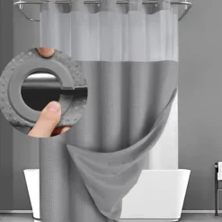 Waffle-Weave Textured Shower Curtain Set with Snap-in Liner and Sheer Window Water-Repellent Polyester Blend Fabric,Grommet Top,120GSM Hotel Quality Spa Style Bathroom Partition No Hooks Required