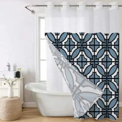 Waffle-Weave Textured Shower Curtain Set with Snap-in Liner Sheer Window Water-Repellent Polyester Blend Fabric,Grommet Top,120GSM Hotel Quality Spa Style Bathroom Partition No Hooks Required