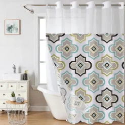 Waffle-Weave Textured Shower Curtain Set with Snap-in Liner Sheer Window Water-Repellent Polyester Blend Fabric,Grommet Top,120GSM Hotel Quality Spa Style Bathroom Partition No Hooks Required