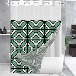 Waffle-Weave Textured Shower Curtain Set with Snap-in Liner Sheer Window Water-Repellent Polyester Blend Fabric,Grommet Top,120GSM Hotel Quality Spa Style Bathroom Partition No Hooks Required