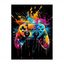 Wall Art Canvas Colorful Neon Gamer Controller Prints and Posters Pictures Decorative Fabric Painting For Living Room Pictures No Frame