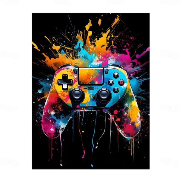 Wall Art Canvas Colorful Neon Gamer Controller Prints and Posters Pictures Decorative Fabric Painting For Living Room Pictures No Frame