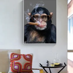 Wall Art Canvas Monkey Smoking a Cigar Paintings on the Wall Art Posters and Prints Animals Nordic Pictures Home Wall Decoration Without Frame Painting Core