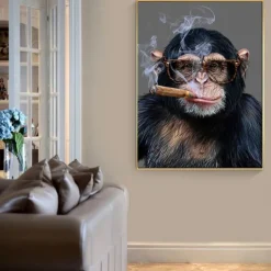 Wall Art Canvas Monkey Smoking a Cigar Paintings on the Wall Art Posters and Prints Animals Nordic Pictures Home Wall Decoration Without Frame Painting Core