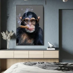 Wall Art Canvas Monkey Smoking a Cigar Paintings on the Wall Art Posters and Prints Animals Nordic Pictures Home Wall Decoration Without Frame Painting Core