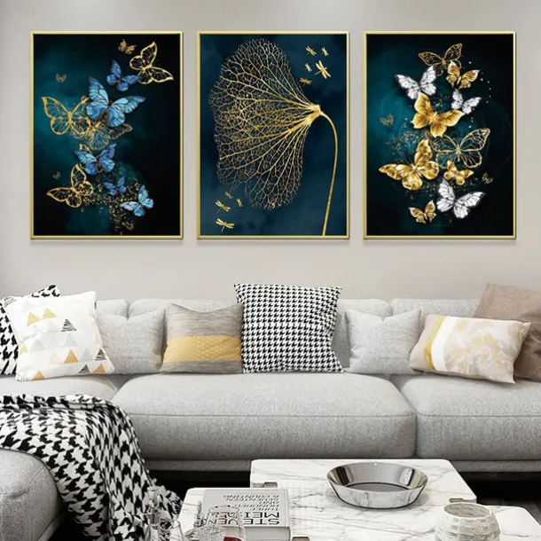 Wall Art Canvas Poster Painting Artwork Picture Abstract Butterfly Gold Home Decoration Dcor Rolled Canvas No Frame Unframed Unstretched