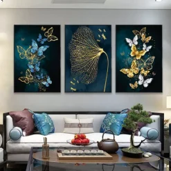 Wall Art Canvas Poster Painting Artwork Picture Abstract Butterfly Gold Home Decoration Dcor Rolled Canvas No Frame Unframed Unstretched