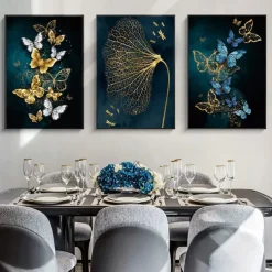 Wall Art Canvas Poster Painting Artwork Picture Abstract Butterfly Gold Home Decoration Dcor Rolled Canvas No Frame Unframed Unstretched