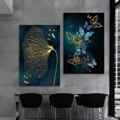 Wall Art Canvas Poster Painting Artwork Picture Abstract Butterfly Gold Home Decoration Dcor Rolled Canvas No Frame Unframed Unstretched