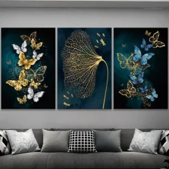Wall Art Canvas Poster Painting Artwork Picture Abstract Butterfly Gold Home Decoration Dcor Rolled Canvas No Frame Unframed Unstretched