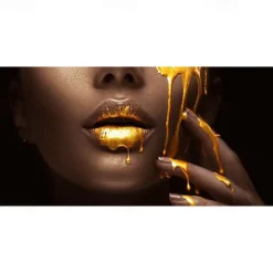 Wall Art Canvas Poster Painting Artwork Picture Gold Lips Woman Home Decoration Décor Rolled Canvas No Frame Unframed Unstretched
