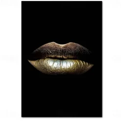 Wall Art Canvas Prints Painting Artwork Picture gold lips Home Decoration Decor Rolled Canvas No Frame Unframed Unstretched