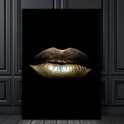 Wall Art Canvas Prints Painting Artwork Picture gold lips Home Decoration Decor Rolled Canvas No Frame Unframed Unstretched
