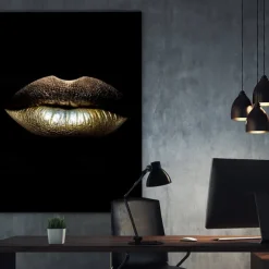 Wall Art Canvas Prints Painting Artwork Picture gold lips Home Decoration Decor Rolled Canvas No Frame Unframed Unstretched