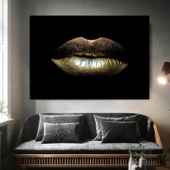 Wall Art Canvas Prints Painting Artwork Picture gold lips Home Decoration Decor Rolled Canvas No Frame Unframed Unstretched