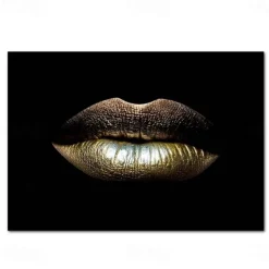 Wall Art Canvas Prints Painting Artwork Picture gold lips Home Decoration Decor Rolled Canvas No Frame Unframed Unstretched