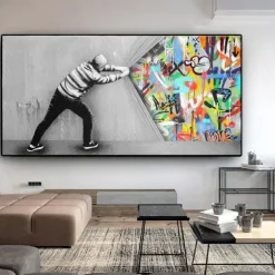Wall Art Canvas Prints Painting Artwork Picture People Abstract Graffiti Home Decoration Decor Rolled Canvas No Frame Unframed Unstretched