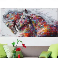 Wall Art Canvas Prints Posters Painting Artwork Picture Colorful Horses Modern Home Decoration Décor Rolled Canvas No Frame Unframed Unstretched