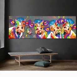 Wall Art Canvas Prints Posters Painting Artwork Picture Abstract Colorful Cattle Animal Modern Home Decoration Décor Rolled Canvas No Frame Unframed Unstretched