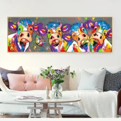 Wall Art Canvas Prints Posters Painting Artwork Picture Abstract Colorful Cattle Animal Modern Home Decoration Décor Rolled Canvas No Frame Unframed Unstretched